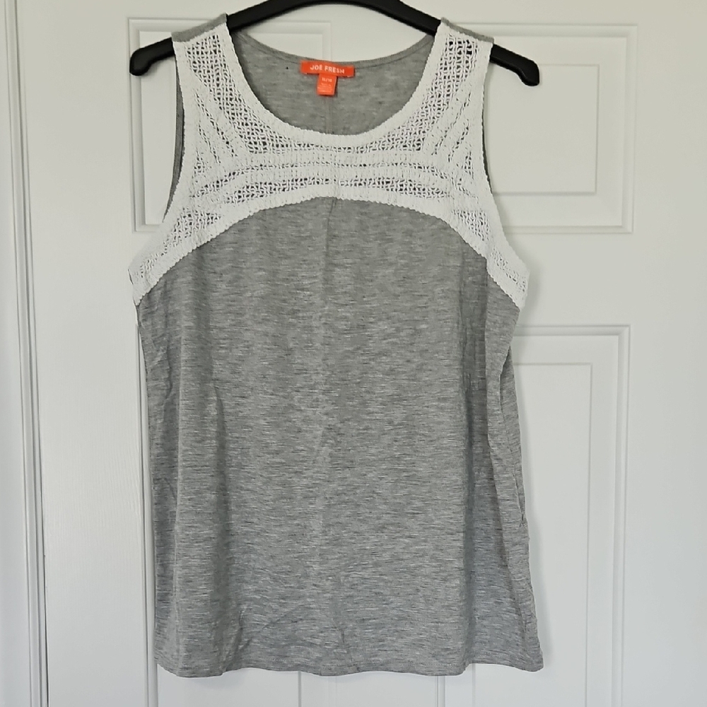 Joe Fresh Gray Tank Top with White Lace Detail